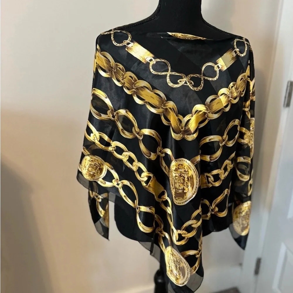 Elegant Black and Gold Chain over the head sheer top